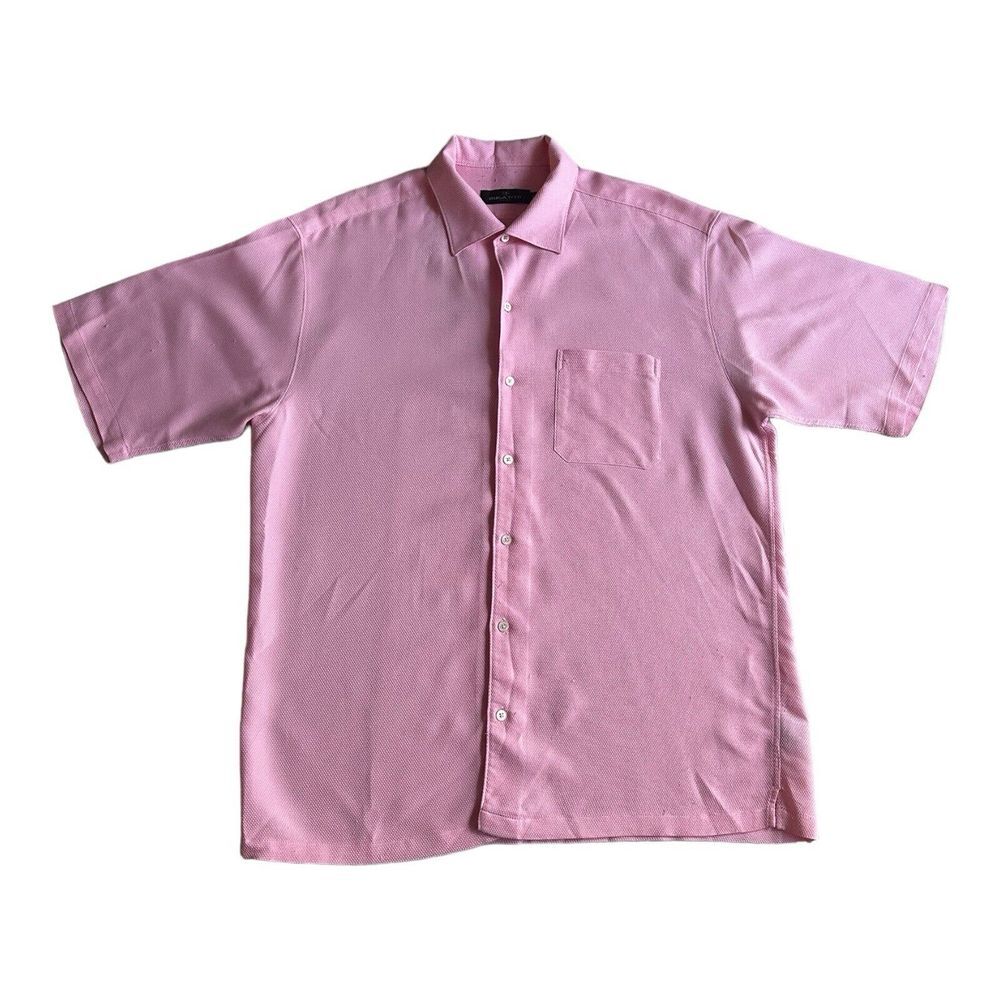 Bugatchi Men's Short Sleeve Shirt Solid Pink Button Front Pocket‎ Size XL